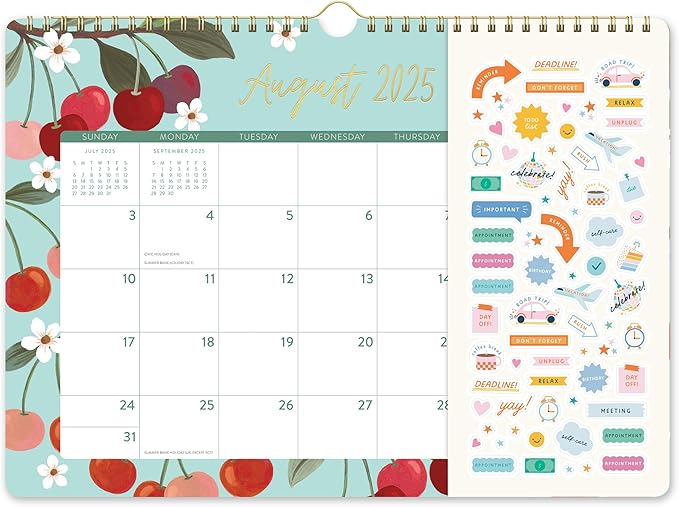Orange Circle Studio Deluxe Wall Calendar 2025-26, Fruit & Flora, Large Monthly Planner with Hanging Hook for Home Office, Classroom or School Use, Family Calendar, Aesthetic Hanging Organizer