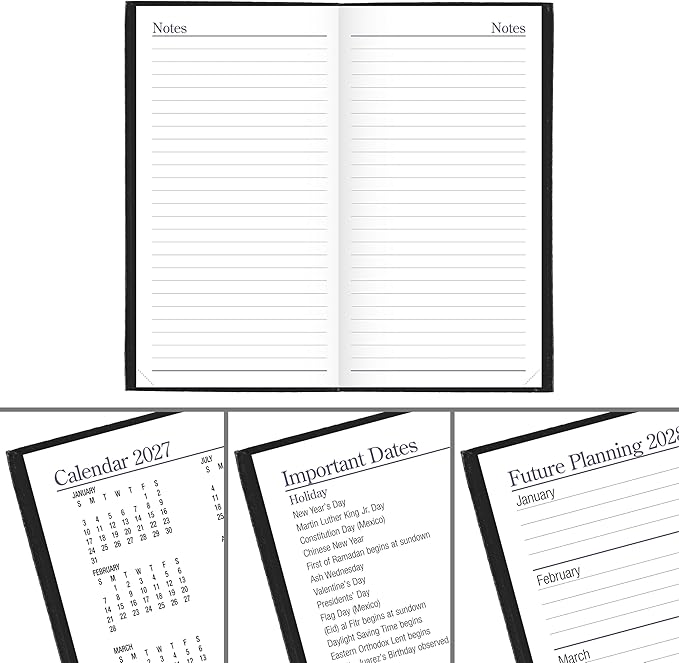 AT-A-GLANCE 2027 Planner, Weekly & Monthly, 3" x 6", Pocket Size Fine Diary, Faux Leather Hardcover, Black (72020527)