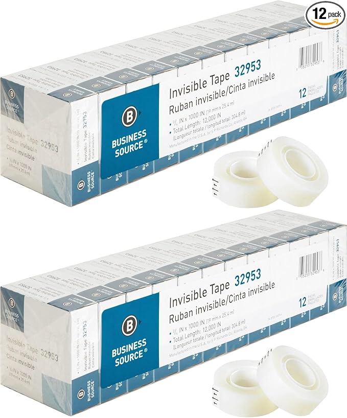 Business Source BSN32953 Premium Invisible Tape, Clear (12 per Pack, Pack of 2)