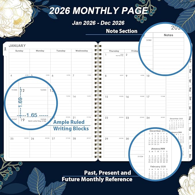 2026 Planner - 2026 Planner Weekly and Monthly, Jan 2026 - Dec 2026, 8'' x 10'', 2026 Calendar Planner with Tabs, Twin-Wire Binding, Thick Paper, Organizer for Work/School