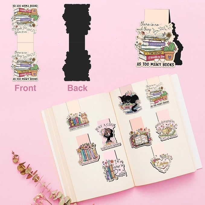Cute Magnetic Bookmarks Set, 9 Pcs Floral & Cat Magnetic Page Markers for Women Men Readers, Strong Magnet Book Page Clips, Aesthetic Reading Gifts for Book Lovers