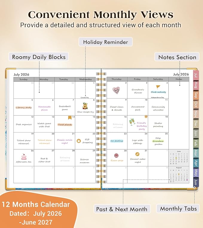 Academic Planner 2026-2027, Hardcover Weekly and Monthly Calendar Planner from July 2026 - June 2027, 8.5" x 11" A4 Large Daily Agenda with Tabs, College School Organizer for Student Teacher, The Tree of Life in Oils