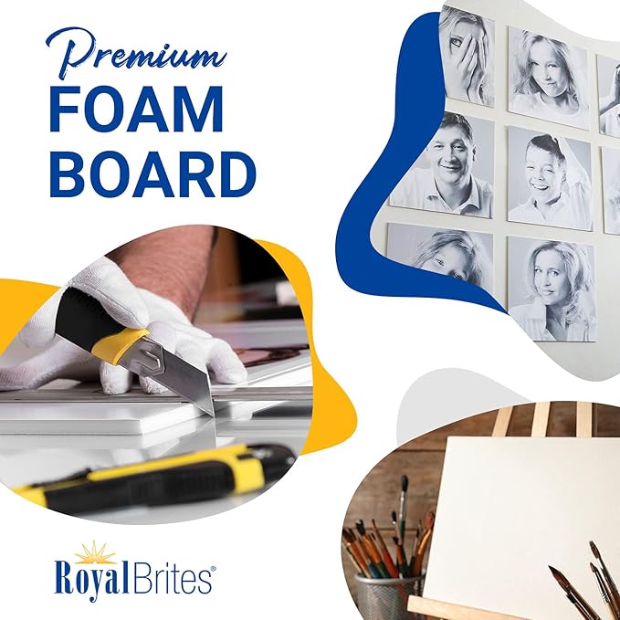 Royal Brites Premium White Foam Board 20” x 30” - Sturdy & Lightweight 3/16" Thick - Ideal for Art, Work Presentations & School Projects - 20 Sheets - Large Foam Board for Display & Crafting