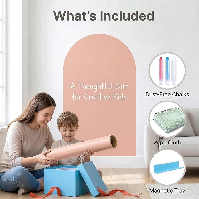 Magnetic Arch Wall Decal: Large 39.4"x23.6" Peel and Stick Chalkboard for Wall - Screen-Free Playroom Decor & Bedroom Learning Nook for Toddlers 1-4 & Kids 5-10 (Flesh Pink)