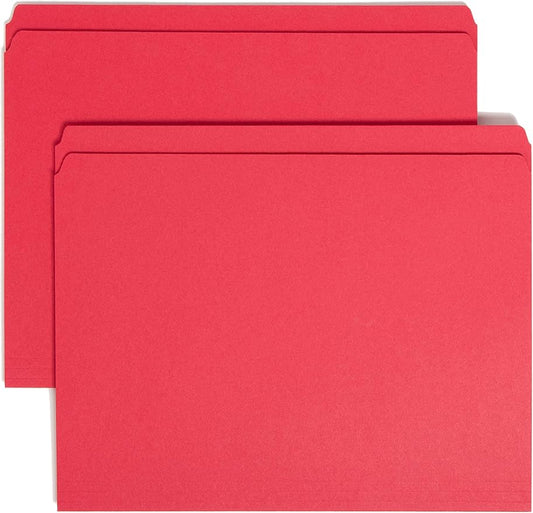 Smead File Folder, Reinforced Straight-Cut Tab, Letter Size, Red, 100 per Box (12710)