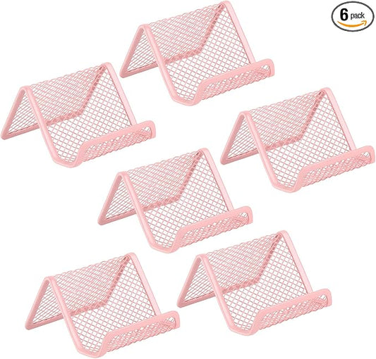 Business Card Holder for Desk, Office Desktop Business Card Display Holder, Mesh Business Card Holder, Desk Accessories for Women and Men, Pink(6 Pack)