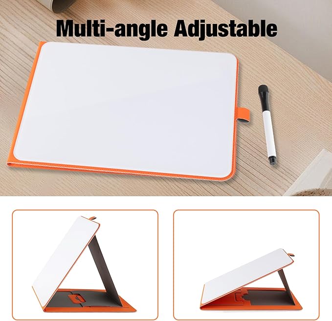 Glass Desktop Whiteboard with Reversable Stand, 12×9” Dry Erase White Board Easel with PU Cover Case, A4 Desk Notepad for Home Study Office, Back to School Supplies, Orange, 2026