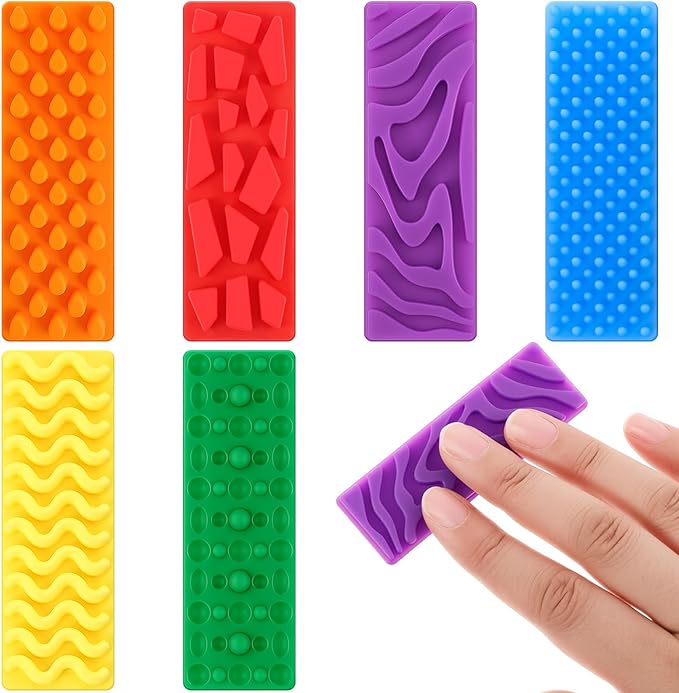 Ireer 6 Pcs Textured Sensory Stickers Silicone Calm Stickers Thick Sensory Strips Different Textures Mental Health Desk Fidget Decals for Anxiety Relief, Autism, ADHD Desk Gift