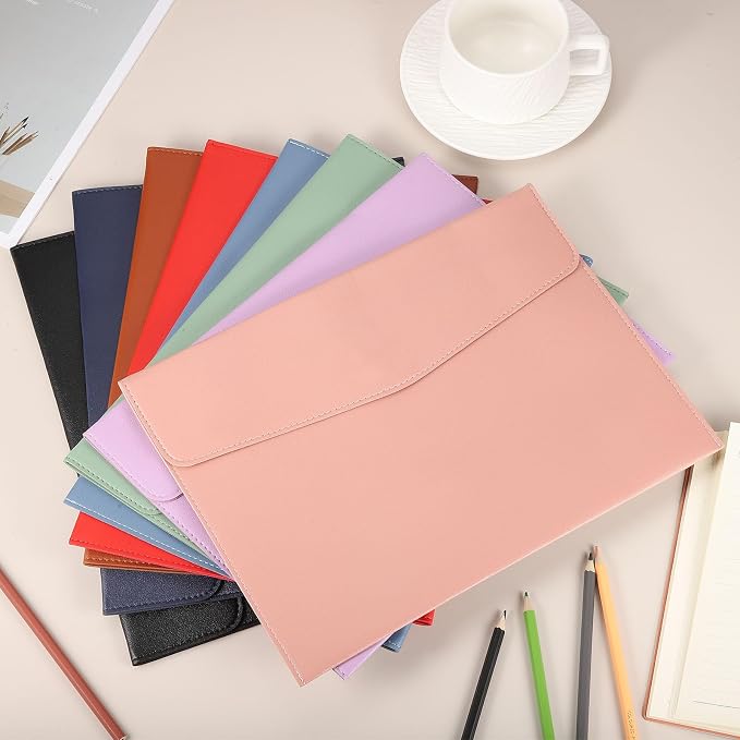 PATIKIL 2Pcs PU Leather A4 File Folder, Document Holder Envelope Waterproof Napa Texture Filing Organizer Portfolio Folder Case with Magnetic Snap for Home Office, Purple, Pink