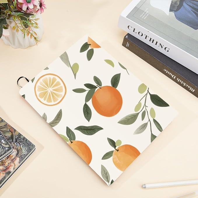 CRASPIRE Elastic Book Cover Fruit Book Sleeve Cloth Polyester Stretchable Washable Reusable Orange Leaves Decorative Large Wraps Protector for Hardcover Notebooks Readers Supplies