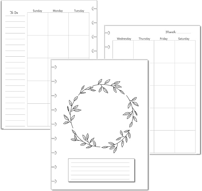 Undated Monthly Calendar Refills for Letter, Junior, Classic, Skinny, Mini size Discbound Planners Fİtts Happy Planners Levenger Circa TUL Staples Arc Notebook Office (9-Disc, 7"x9.25", Floral)