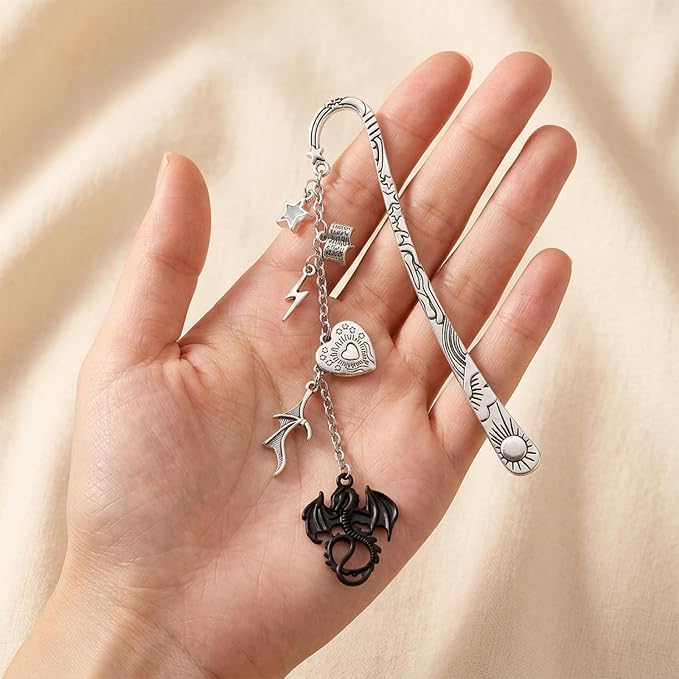 Dragon Metal Bookmark Gifts - Silver Fantasy Fourth Bookmarks for Women Men Book Lovers Cool Wing Charm Pandent Page Marks Merch School Reading Accessories Bookish Birthday Graduation Gift