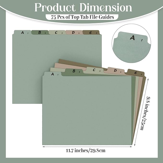 75 Pcs Alphabet File Dividers A-z Top Tab Guides Set, Letter Size Alphabetical File Divider with 5 Tabs for Cabinet Heavyweight Desk Organizer for School Office(Morandi Colors)