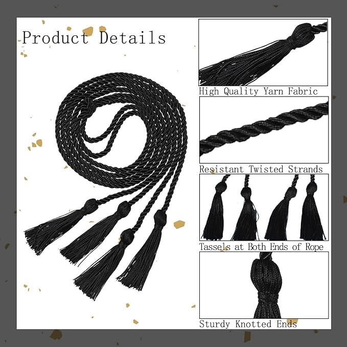 Graduation Double Honor Cords with Tassels Braided Academic Ropes for High School College Ceremony 68 Inch (Black)