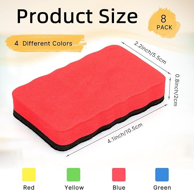8 Pcs Magnetic Whiteboard Erasers, 4 Colors Dry Erase Erasers, Dry Erase Board Eraser for Home, Classroom, Office Supplies
