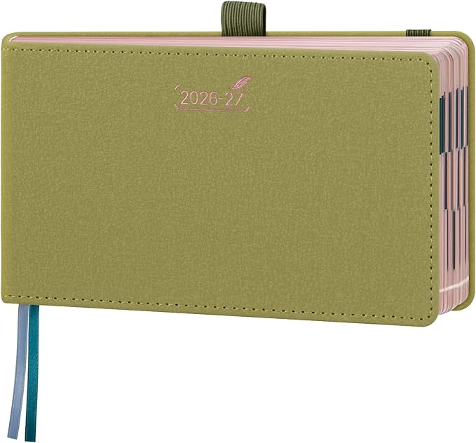 BEZEND Pocket Weekly Planner 2026 2027 Equal Weekend with Hourly Timeslot (6.5" x 3.75") 18 Months Small Academic Calendar (Jul 26-Dec 27) for Students, Work & Home, PU Leather Hardcover -Mustard