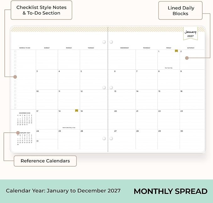 Blue Sky Day Designer 2027 Monthly Planner Calendar, January 2027 - December 2027, 8.5" x 11", Clear Flexible Cover, Stapled Binding, Secret Garden Mint