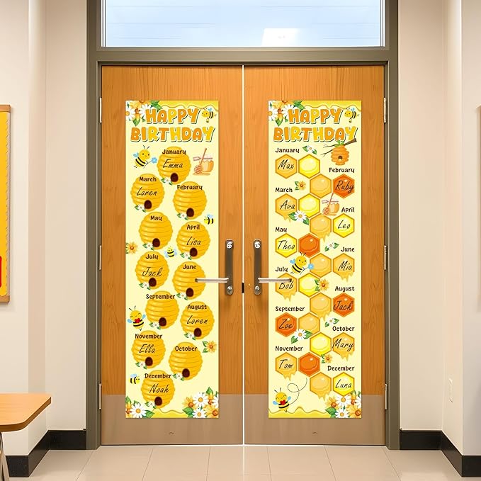 Bee Happy Birthday Poster Chart Calendars Bulletin Board Decorations Honey Bumble Birthday Classroom Wall Door Decor for Hive Birthday Bulletin Boards Nursery Home Kindergarten Back to School Supplies