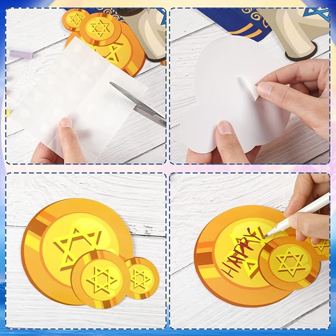 68 Pcs Hanukkah Classroom Bulletin Border Decoration Happy Hanukkah Cutouts Star Menorah Dreidel Bible Scroll Gold Cutouts for School Chalkboard Kwanzaa Party Wall