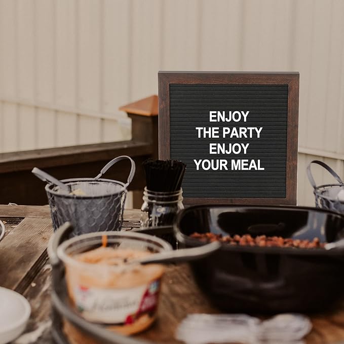 PATIKIL Felt Letter Board, 10x10Inches Gray Wooden Changeable Message Board with Storage Bag Stand for Kitchen Menu Classroom Farmhouse Decor Notes, White Bronze Letter