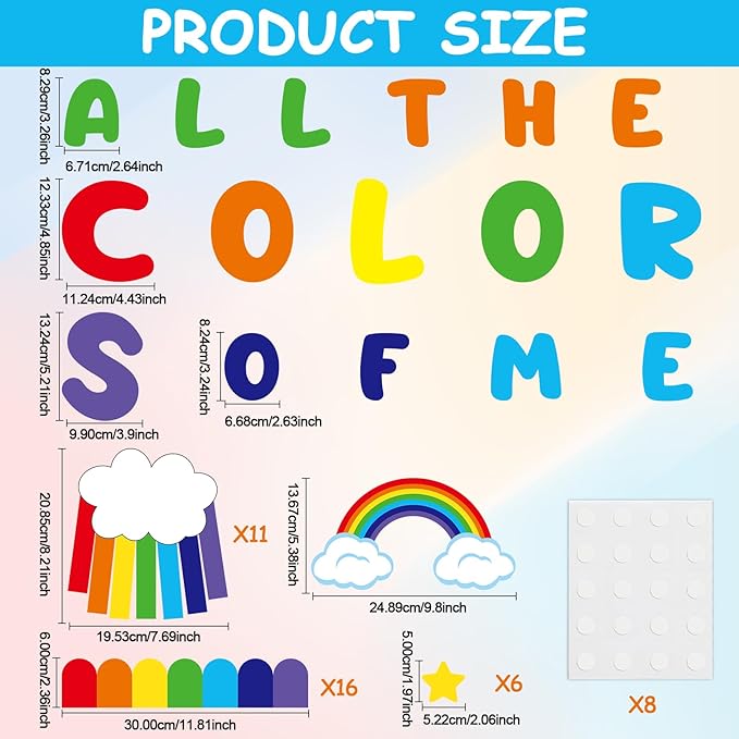 QOUBAI Rainbow Bulletin Board Set Rainbow Welcome Themed Classroom Bulletin Board Decorations Summer Cloud Star Cutouts Classroom Decorations for Back to School Office Home Chalkboard Decor Wall Door
