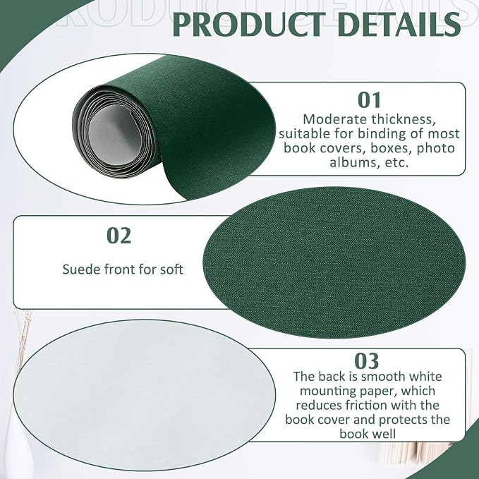 PerKoop Book Cloth for Book Binding 40 x 16 Inch Fabric Surface Paper Backed Bookcover Archival European Durable Strong Bookbinding Supplies Cover Books Album Scrapbooking (Dark Green)