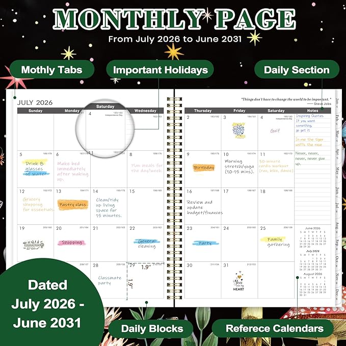 2026-2031 Monthly Planner - 5 Year Planner, July 2026 - June 2031, 5 Year Calendar 2026-2031 Monthly Planners, 9" x 11", Calendar Planners with 60 Months Tabs, Double-Side Pocket, Notes Pages
