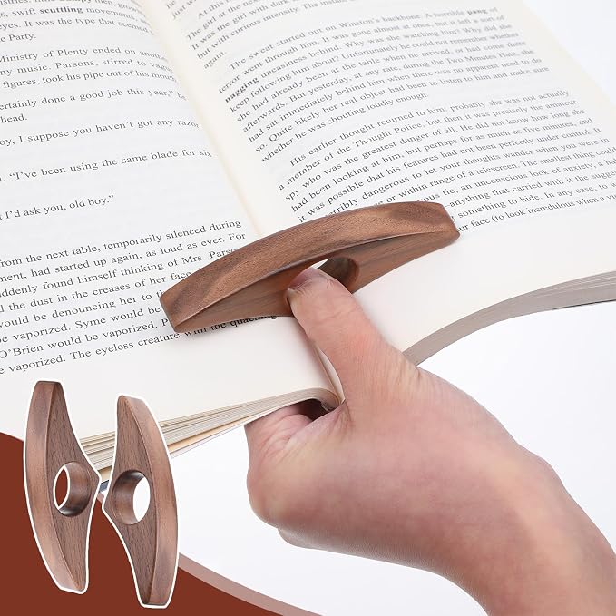 Wooden Thumb Book Page Holder 2 Pcs Black Walnut Beech Thumb Books Holder One Hand Book Opener Wood Bookmark for Books Lovers, Readers, Bookworms Gifts
