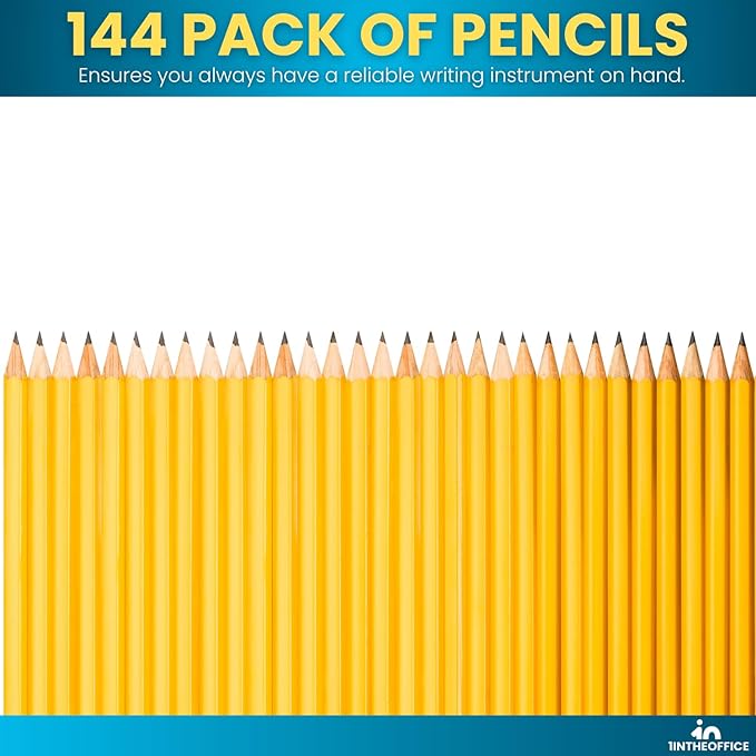 1InTheOffice Pre Sharpened Pencils #2, Pencils with Eraser, 2 HB, Wood-Cased, Black Lead, Yellow Barrel, 288 Pack