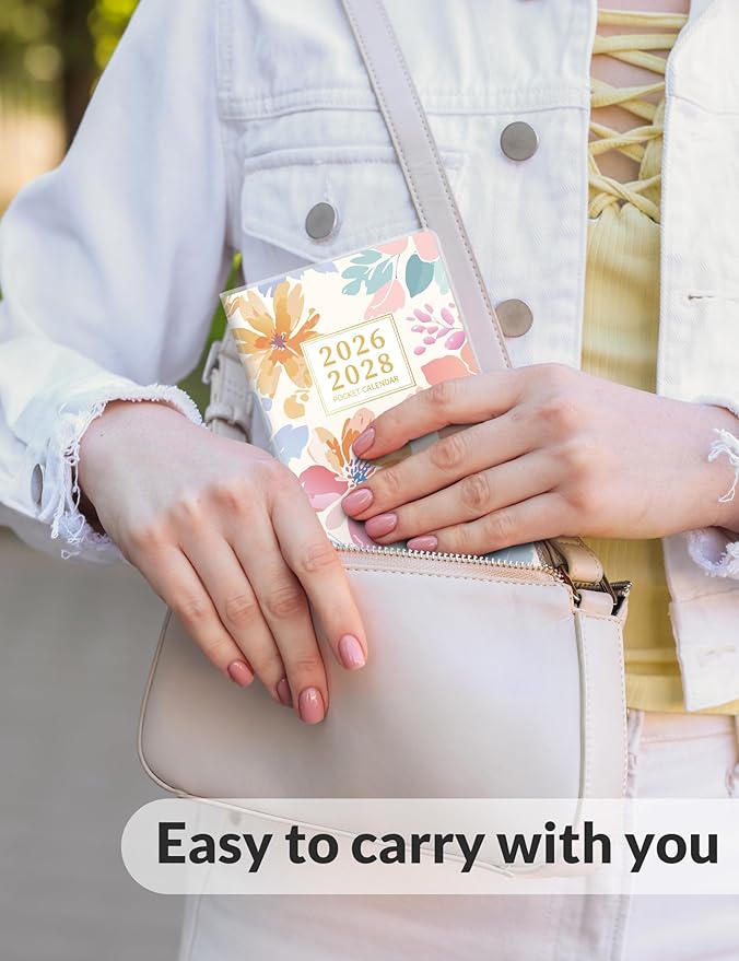 SUNEE Pocket Calendar May 2026 to June 2028 - Two Year Monthly Planner Small Calendar 3.5" x 6" Organizer for Daily & Yearly Schedule - Compact Agenda Notebook for School, Work, Women, Colorful Floral