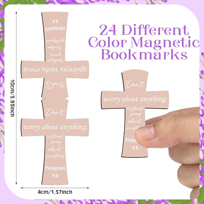 48 Pcs Magnetic Cross Bookmarks Bulk Church Gifts Christian Gifts for Women Bulk Christian Bookmarks Bible Verse Magnetic Page Clips for Women Christmas School Bible Study Group(Solid Color)