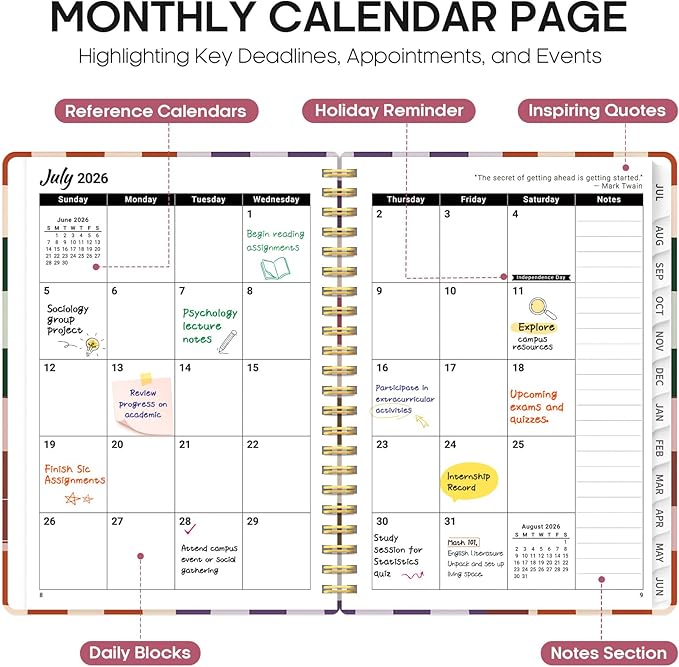 Planner 2026-2027, Academic Year Monthly and Weekly Calendar Planner, Jul 2026 - Jun 2027, Hardcover Teacher Student Planning Agenda book with Tabs, Perfect for School Office Supplies, 8.5" x 11" - Checkered
