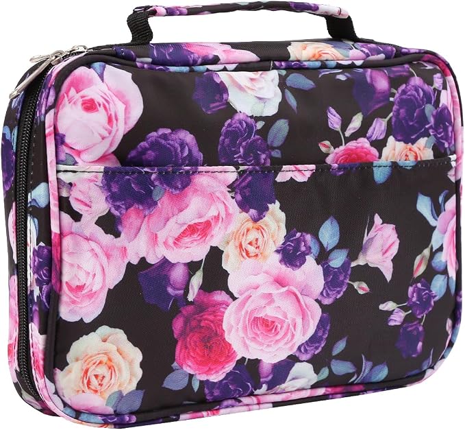 Bible Cover Carrying Book Case Church Bag Bible Protective with Handleand Zippered Back Pocket, Gift for Girls Women Mother Men Women Father Kids(Purple Rose)