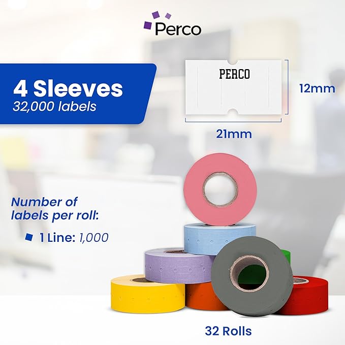 Custom Price and Date Labels for Perco Lite, X, Plus and Perco Pro 1 Line Guns - Choose Color, Font and Imprint - 4 Sleeves, 32,000 Labels