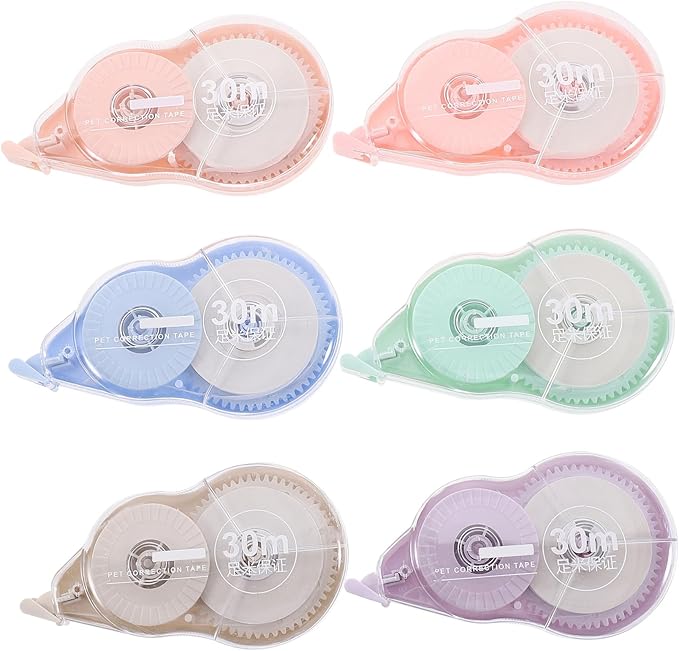CALLARON 6pcs Correction Tape Adhesive 180m Portable Small Student School Stationery Office Supplies for Exam Error Correction