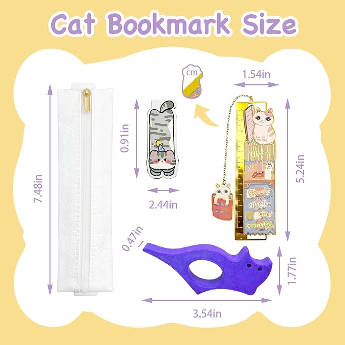 Cat Bookmark with Thumb Book Page Holder,Pen Holder,and Cat Magnetic Bookmark,Metal Book Mark for Reading,Book Accessories As for Cat Lover Gifts,Cute Bookmarks for Women,Girls,Teens and Book Lovers