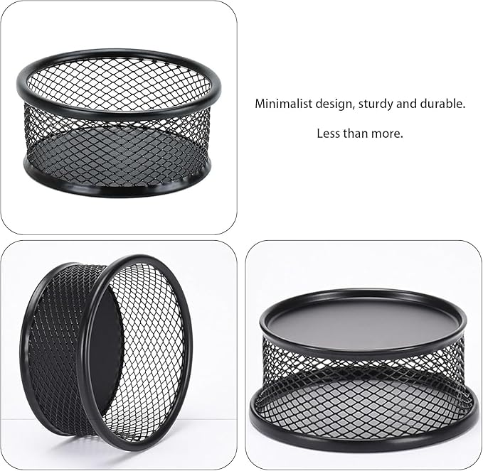 Black Metal Mesh Desk Organizer - Multi-Purpose Clip Holder for Office and School Supplies, Paperclip/Binder Clip Dispenser with Non-Slip Base (Home Office, Classroom, Study Desk Accessories)