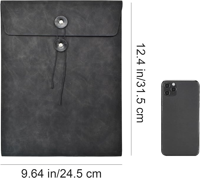 VANRA Vertical PU Leather Envelope File Folders Expanding Document Holder Organizer Pocket Folder Portfolio for A4 Letter Size Paper with String Tie Closure (Black)