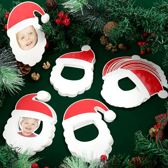 80Pcs Christmas Santa Claus Photo Cutouts Xmas Santa DIY Cutout Bulletin Board Christmas Santas Claus Paper Cut-Outs Classroom Decor for Photo Craft Classroom Home Xmas Winter Party Favor Supplies