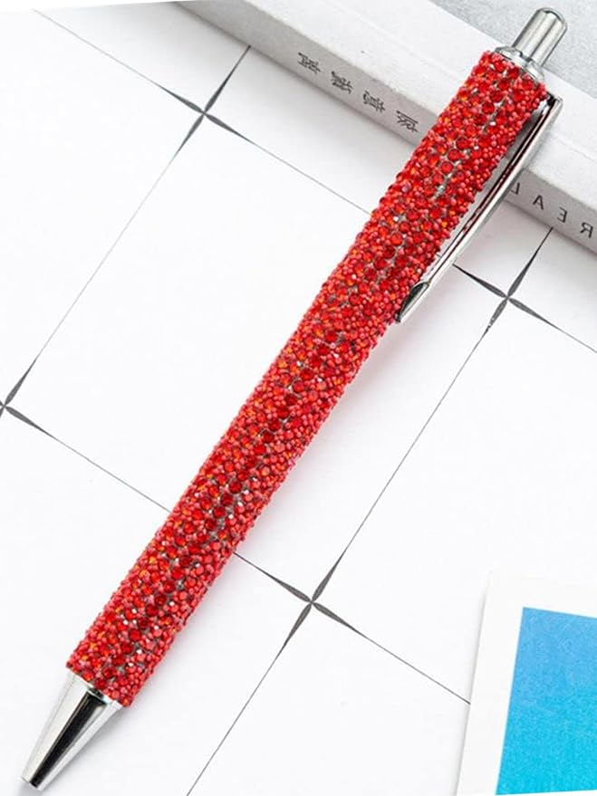 Red Rhinestone Bling Metal Ballpoint Pens Stationery Press Pen Black Ink Gift Pens for Women Girls Coworkers Novelty Cool Signature Pen Writing and Correction Supplies