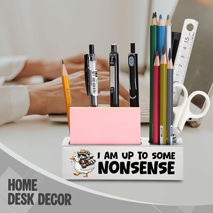 FOKCBOCM Funny Office Pen Holder with Raccoon Duck Design, Stainless Steel Desk Organizer Gift for Coworker, Playful Humor Workspace Decor, Cute Desk Accessory-DS117