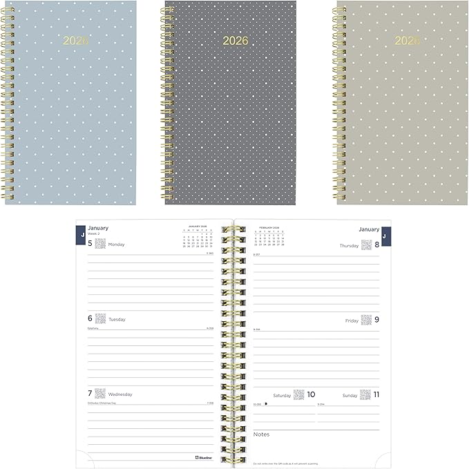 Blueline® 2026 Essential Weekly/Monthly Planner, 12 Months, January to December, Gold Twin-Wire Binding, 8" x 5", Minimalist (C101PT.ASX-26)