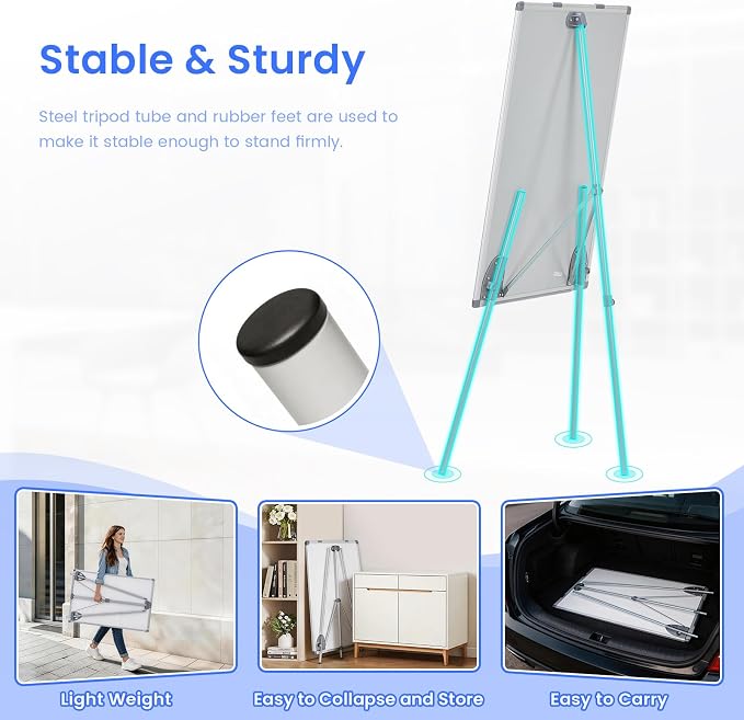 MAKELLO White Board with Stand, Portable Whiteboard Easel 3'x2' for Office Classroom Home School, Adjustable Height, Aluminum Frame, 36x24in