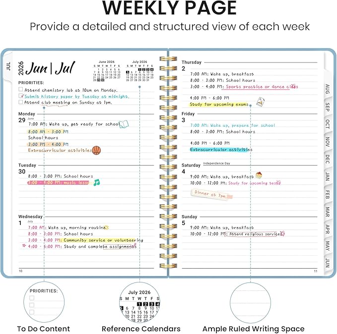 Planner 2026-2027 for Women & Men, Academic Monthly and Weekly Calendar Planner, Jul 2026 - Jun 2027, A5 (6.3" x 8.5"), Teacher Student Planning Book with Tabs, Ideal for Office School Supplies - Baby Blue