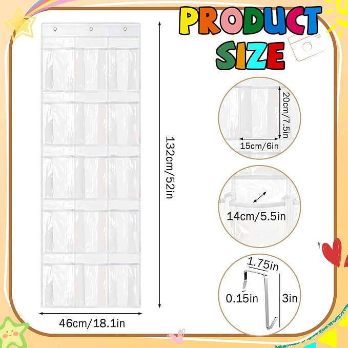Headphone Storage Classroom Headphone Organizer 15 Pockets PVC Clear Organizer Holder for School Cell Phones Calculators, With Headphone Storage Stickers & Digital Stickers