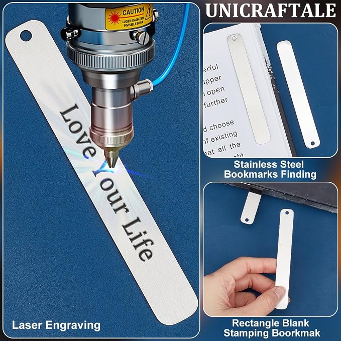 UNICRAFTALE 10Pcs Stainless Steel Bookmark Rectangle Stamping Blank Tags 90mm Long Bookmarks Pendant Decoration Metal Blank Bookmarks Tags Stamping Charms for DIY Craft Tag