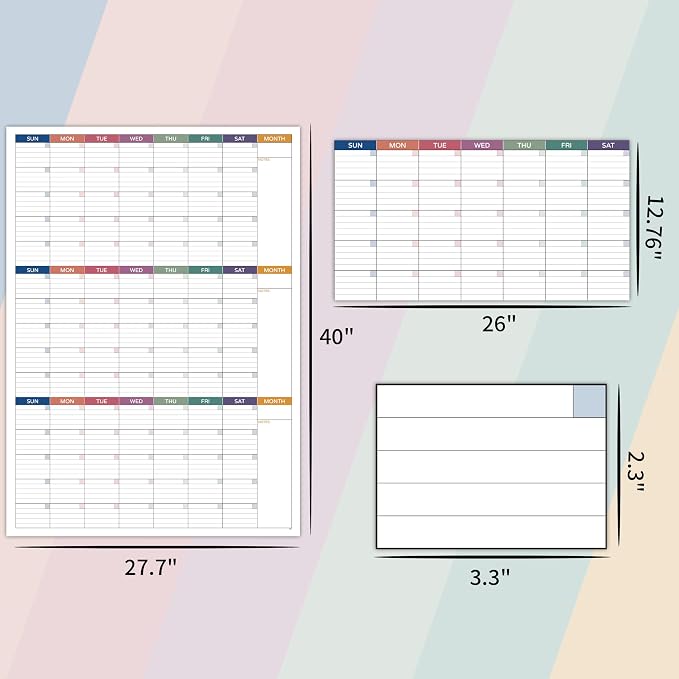 Large Dry Erase Calendar for Wall – Undated 3 Month Calendar, 28" x 40", Yearly Wall Calendar Dry Erase, Large Erasable & Reusable Calendars with 8 Round Stickers