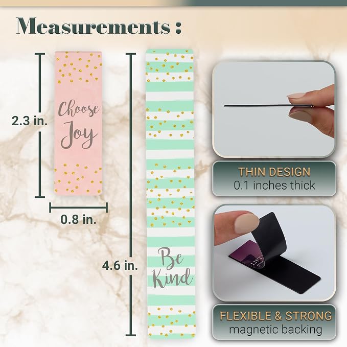 Christian Art Gifts Magnetic Scripture Bookmark Set for Women: Choose Joy Be Kind Just Believe - Inspirational Sparkle Magnetic Bible Verse Pagemarker Set of 6 for Bibles and Books, Size 2.3" and 0.8"