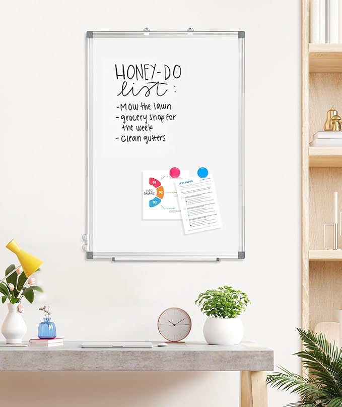 3 Pack Double-Sided Magnetic Whiteboard, 24" x 18" Dry Erase Board, Aluminum Frame White Board for Wall, Hanging Mounting White Board Dry Erase Marker Board for Office, School, Home
