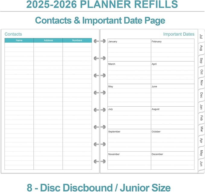 2025-2026 Planner Refills – One Page Per Day, 8-Disc Discbound 2025-26 Daily ＆ Monthly Planner, Runs from July 2025-June 2026, Prioritized, To-Do List, Notes, 5.8" x 8.5"